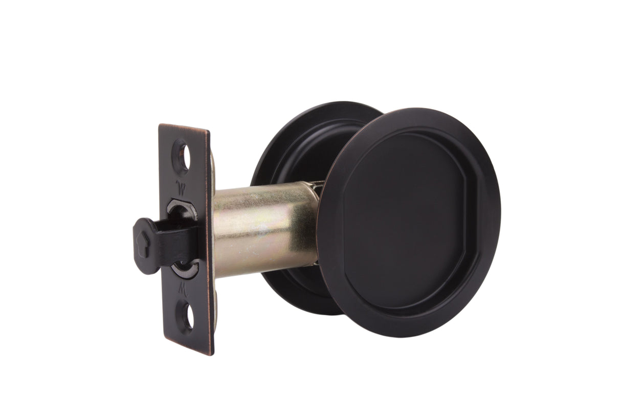 Weslock 00627X1X1 Round Passage Pocket Door Lock with Adjustable Backset and Full Lip Strike Oil Rubbed Bronze Finish