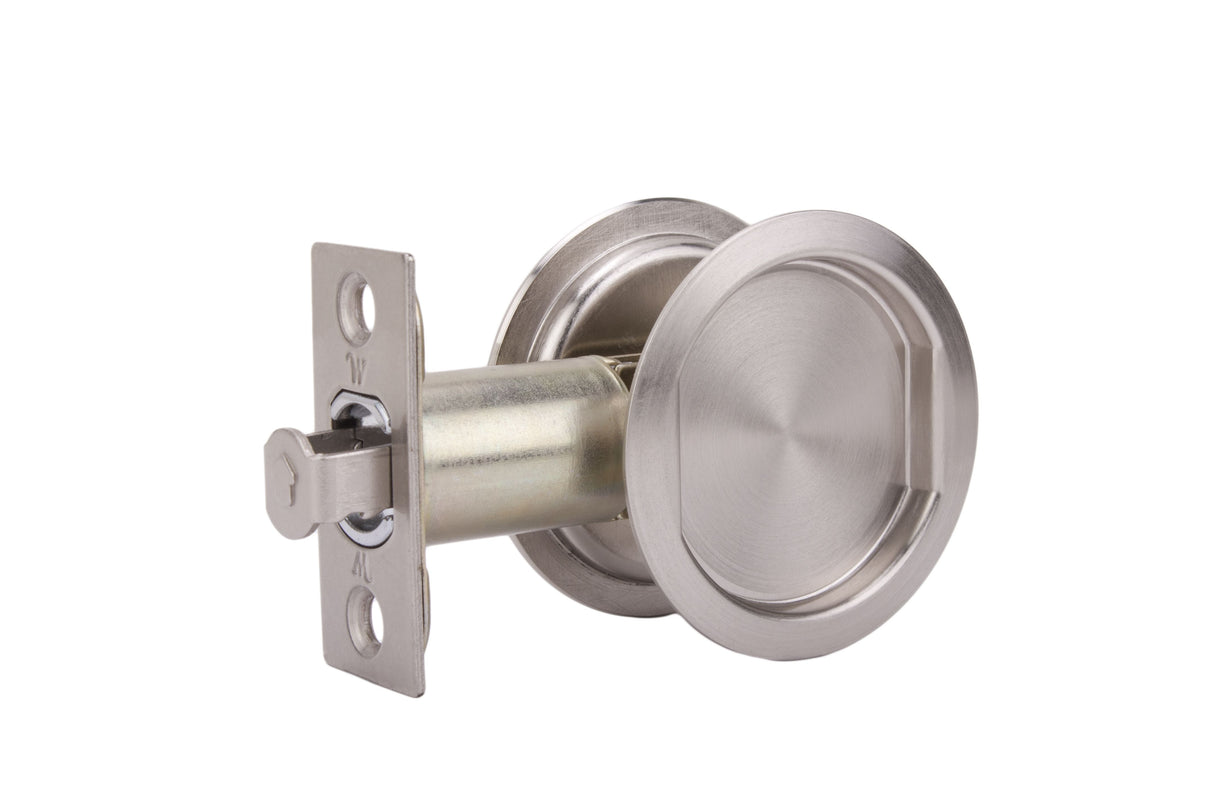 Weslock 00627XNXN Round Passage Pocket Door Lock with Adjustable Backset and Full Lip Strike Satin Nickel Finish