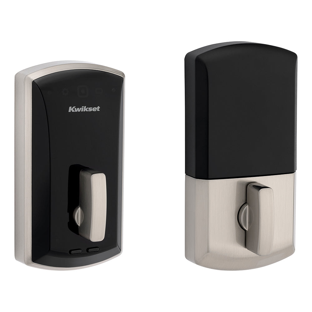 Kwikset 1000-15.FD.4L.STRKP.KS 20 Min UL Unite Electronic Smart MF Deadbolt with 4 Way Backset and Round Corner and 5303 Round Corner Full Lip Strikes Satin Nickel Finish