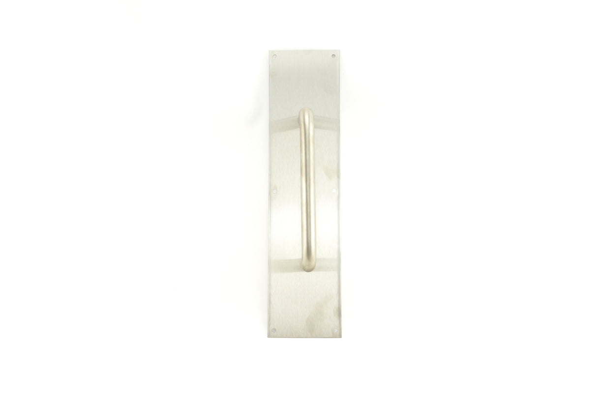 Trimco 10173B630 4" x 16" Square Corner Pull Plate with 8" 1194 Pull Satin Stainless Steel Finish