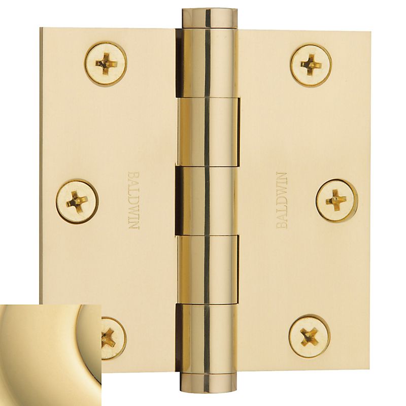 Baldwin 1030031I 3" x 3" Mortise Square Hinge Unlacquered Brass Finish