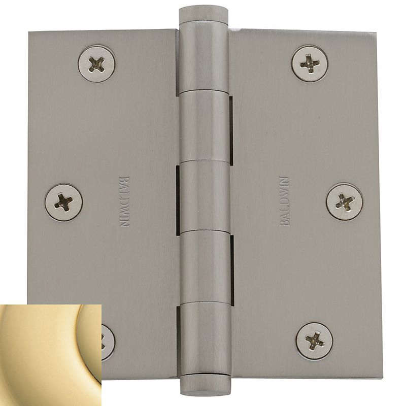 Baldwin 1035031I 3-1/2" x 3-1/2" Mortise Square Hinge Unlacquered Brass Finish