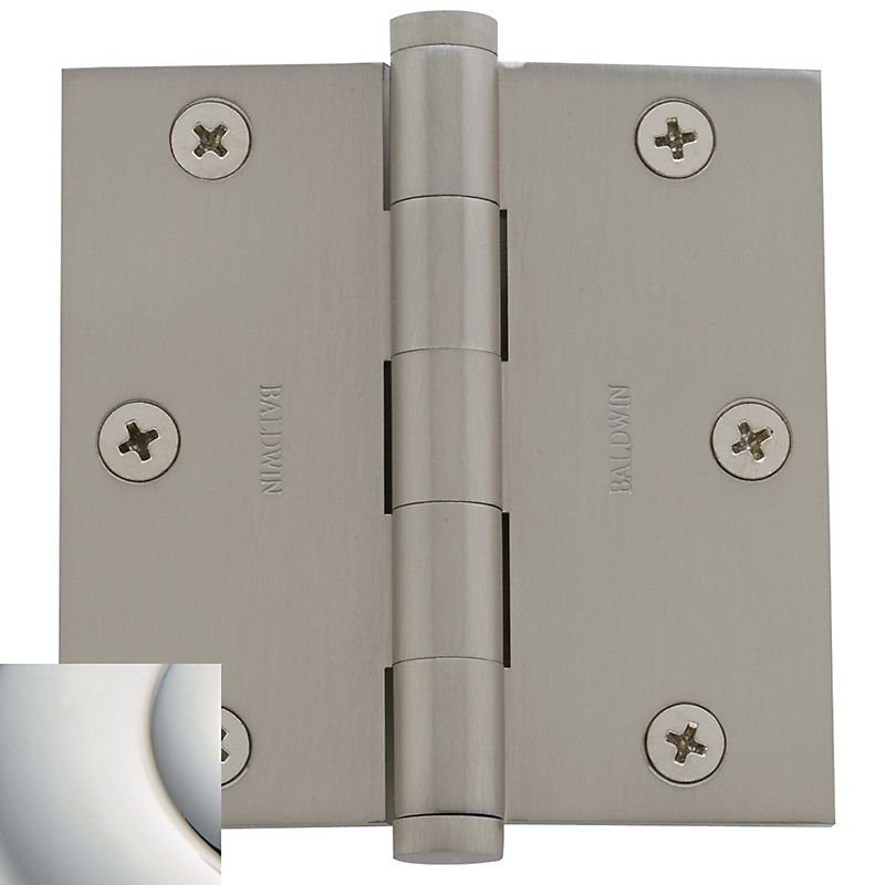 Baldwin 1035055I 3-1/2" x 3-1/2" Mortise Square Hinge Lifetime Bright Nickel Finish