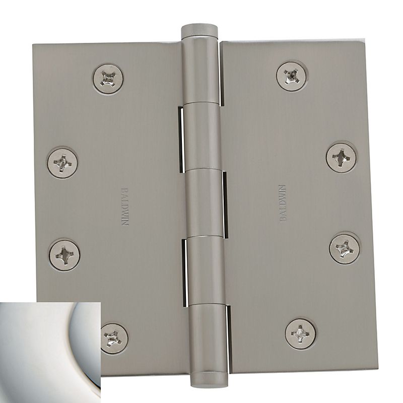 Baldwin 1045055I 4-1/2" x 4-1/2" Mortise Square Hinge Lifetime Bright Nickel Finish