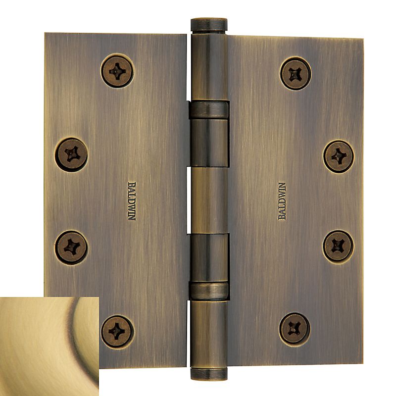 Baldwin 1046060I 4-1/2" x 4-1/2" Ball Bearing Mortise Square Hinge Satin Brass and Brown Finish