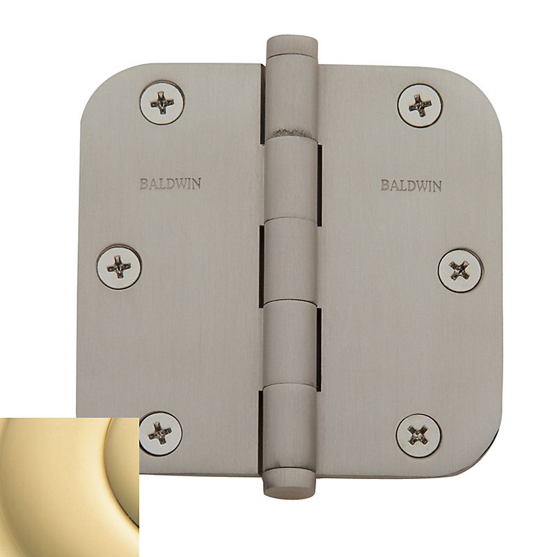 Baldwin 1135031I 3-1/2" x 3-1/2" - 5/8" Radius Mortise Hinge Unlacquered Brass Finish