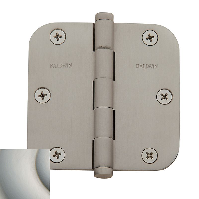 Baldwin 1135056I 3-1/2" x 3-1/2" - 5/8" Radius Mortise Hinge Lifetime Satin Nickel Finish