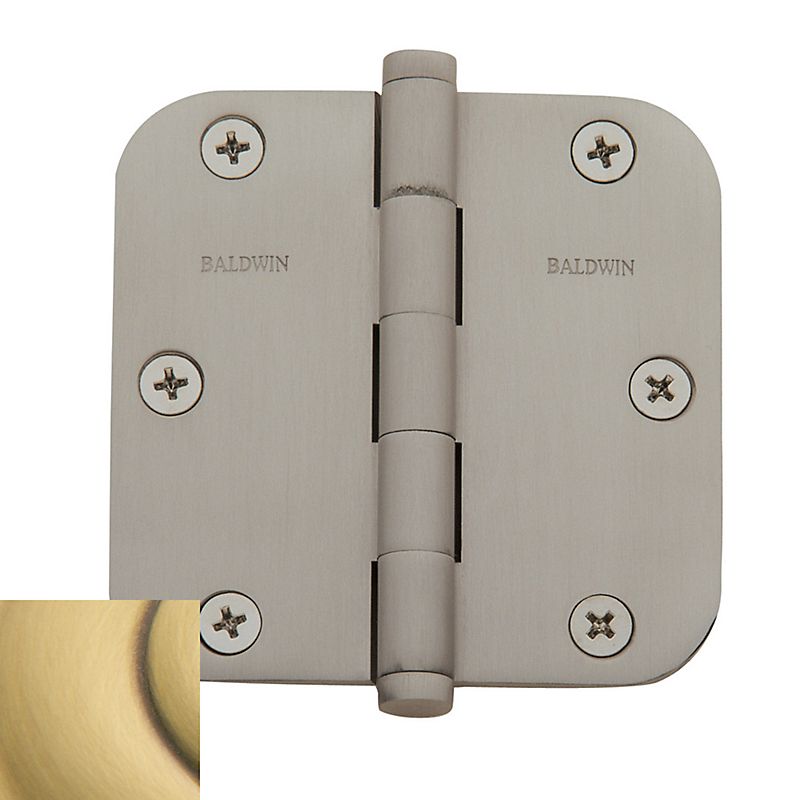 Baldwin 1135060I 3-1/2" x 3-1/2" - 5/8" Radius Mortise Hinge Satin Brass and Brown Finish