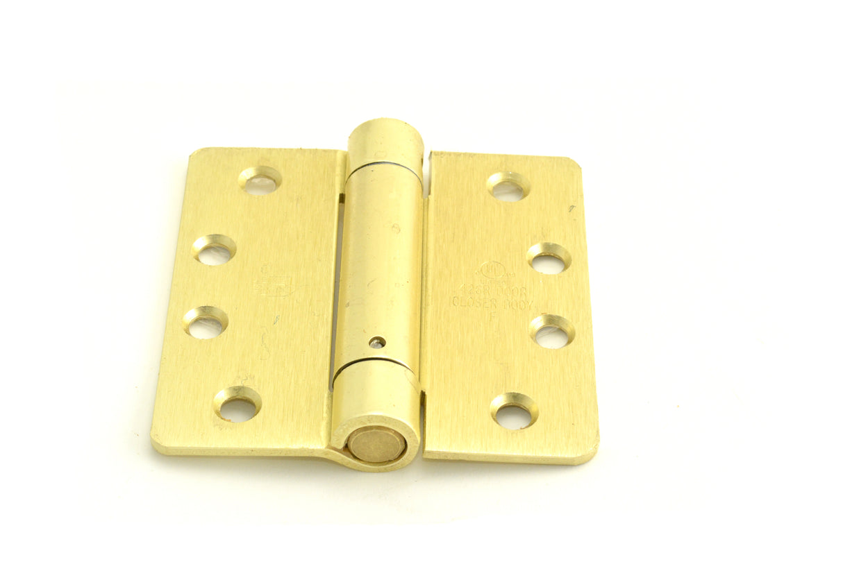 Hager 125144.1 4" x 4" Full Mortise Single Acting 1/4" Radius Corner Spring Hinge # 037466 Single Box Satin Brass Finish