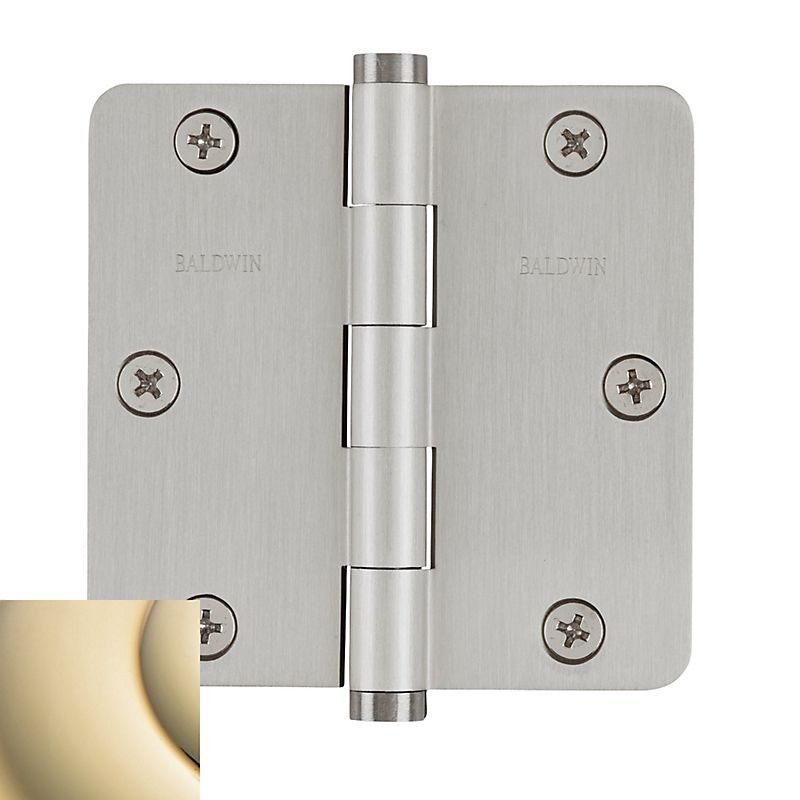 Baldwin 1435003I 3-1/2" x 3-1/2" - 1/4" Radius Mortise Hinge Lifetime Brass Finish
