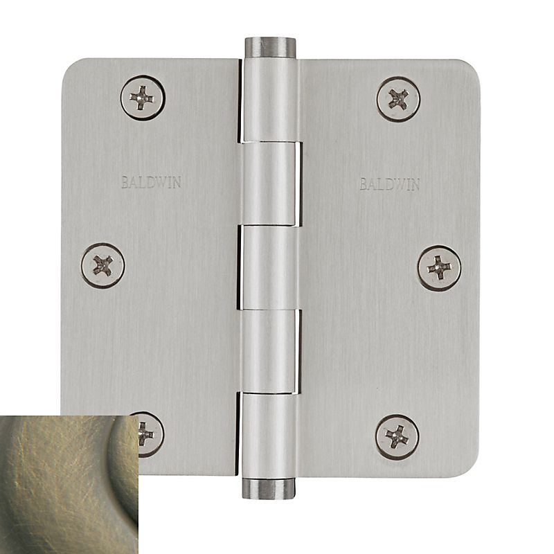 Baldwin 1435050I 3-1/2" x 3-1/2" - 1/4" Radius Mortise Hinge Antique Brass Finish