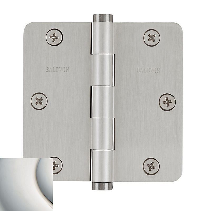 Baldwin 1435055I 3-1/2" x 3-1/2" - 1/4" Radius Mortise Hinge Lifetime Bright Nickel Finish