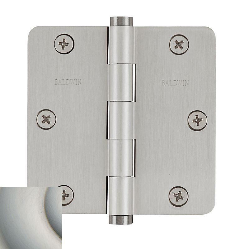 Baldwin 1435056I 3-1/2" x 3-1/2" - 1/4" Radius Mortise Hinge Lifetime Satin Nickel Finish