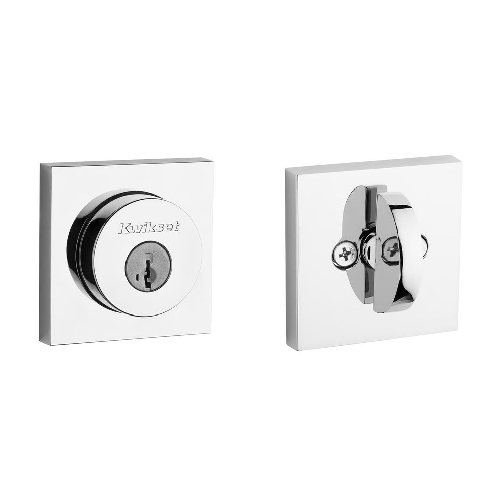 Kwikset 158SQT-26S.STRKP Halifax Square Rose Single Cylinder Deadbolt SmartKey with 6AL Latch and STRKP Strike Pack which includes Square Corner, Round Corner and 5303 Round Corner Full Lip Strikes KA3 Bright Chrome Finish