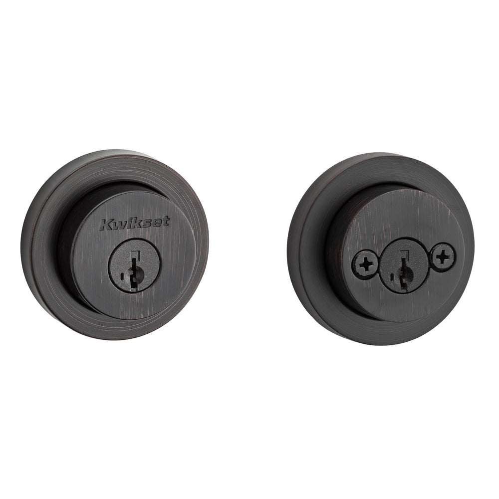 Kwikset 159RDT-11PS.STRKP Milan Round Rose Double Cylinder Deadbolt SmartKey with 6AL Latch and STRKP Strike Pack which includes Square Corner, Round Corner and 5303 Round Corner Full Lip Strikes KA3 Venetian Bronze Finish