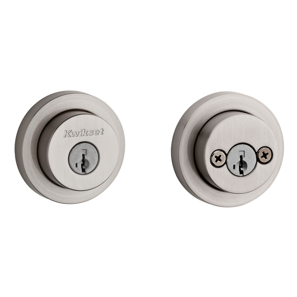 Kwikset 159RDT-15S.STRKP Milan Round Rose Double Cylinder Deadbolt SmartKey with 6AL Latch and STRKP Strike Pack which includes Square Corner, Round Corner and 5303 Round Corner Full Lip Strikes KA3 Satin Nickel Finish