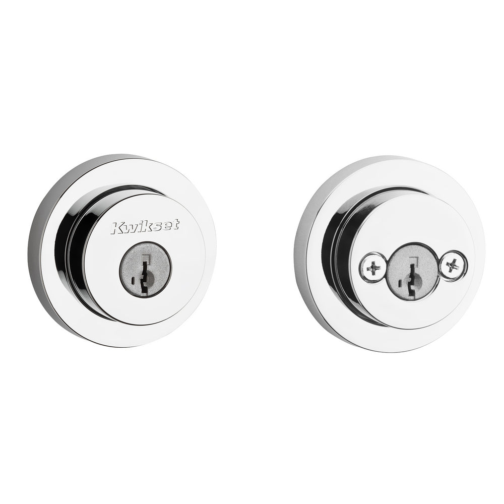 Kwikset 159RDT-26S.STRKP Milan Round Rose Double Cylinder Deadbolt SmartKey with 6AL Latch and STRKP Strike Pack which includes Square Corner, Round Corner and 5303 Round Corner Full Lip Strikes KA3 Bright Chrome Finish