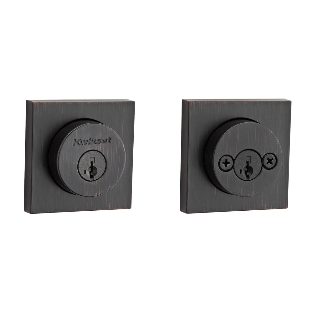 Kwikset 159SQT-11PS.STRKP Halifax Square Rose Double Cylinder Deadbolt SmartKey with 6AL Latch and STRKP Strike Pack which includes Square Corner, Round Corner and 5303 Round Corner Full Lip Strikes KA3 Venetian Bronze Finish
