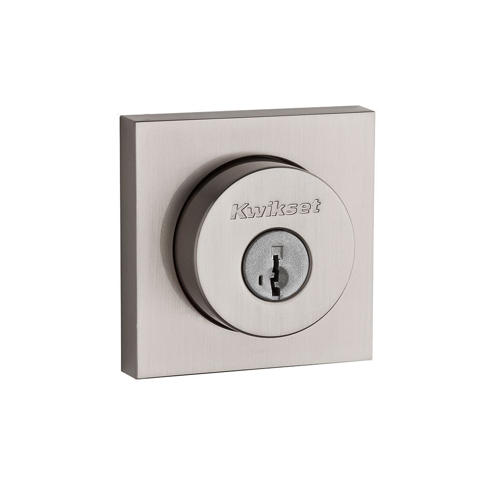 Kwikset 159SQT-15S.STRKP Halifax Square Rose Double Cylinder Deadbolt SmartKey with 6AL Latch and STRKP Strike Pack which includes Square Corner, Round Corner and 5303 Round Corner Full Lip Strikes KA3 Satin Nickel Finish