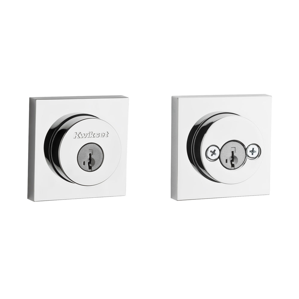 Kwikset 159SQT-26S.STRKP Halifax Square Rose Double Cylinder Deadbolt SmartKey with 6AL Latch and STRKP Strike Pack which includes Square Corner, Round Corner and 5303 Round Corner Full Lip Strikes KA3 Bright Chrome Finish