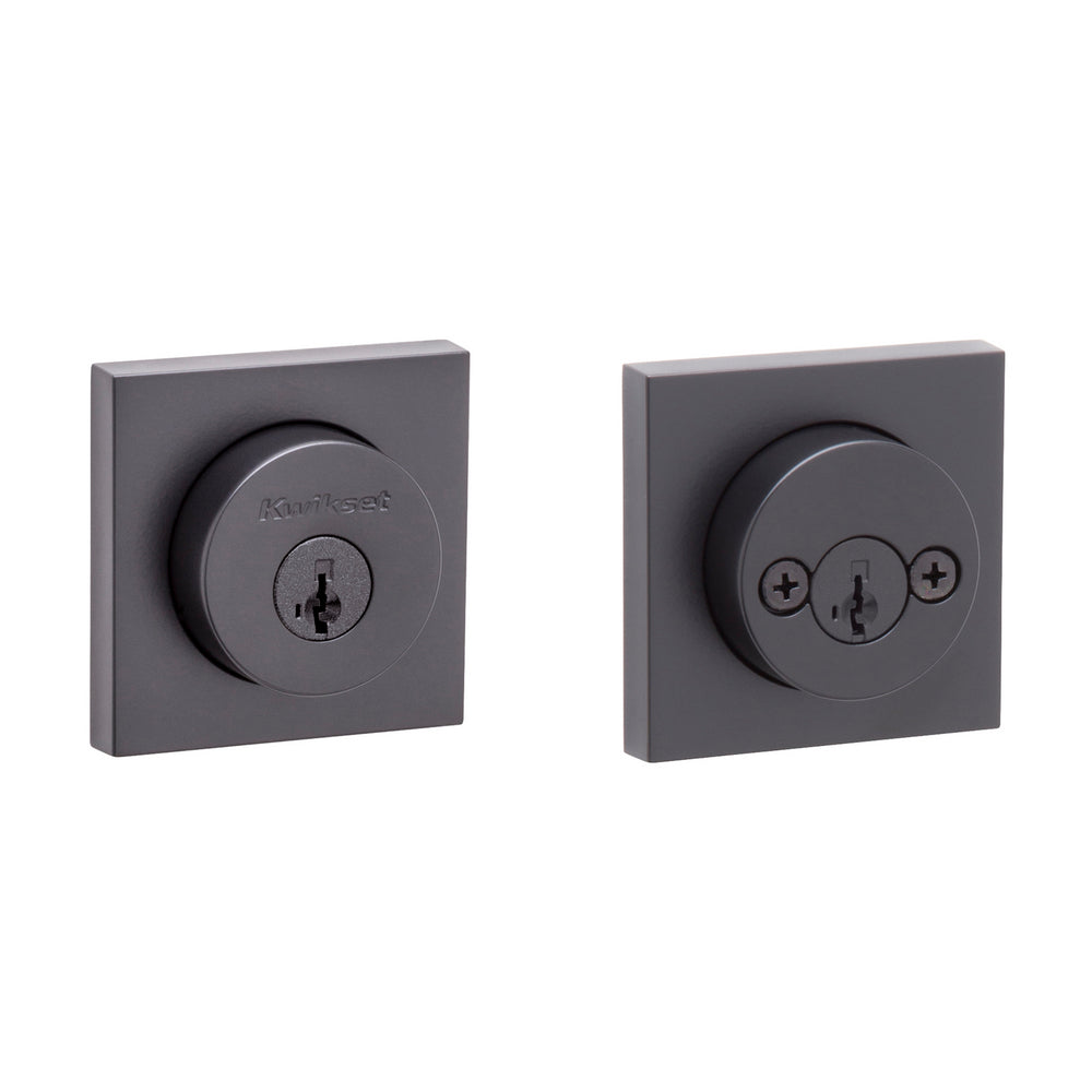 Kwikset 159SQT-514S.STRKP Halifax Square Rose Double Cylinder Deadbolt SmartKey with 6AL Latch and STRKP Strike Pack which includes Square Corner, Round Corner and 5303 Round Corner Full Lip Strikes KA3 Matte Black Finish
