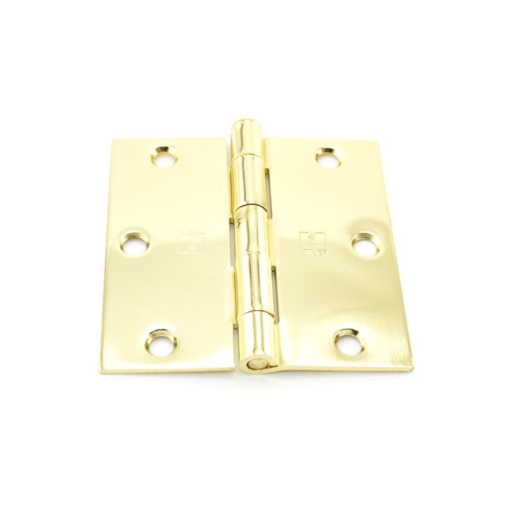 Hager 17413123EA 3-1/2" x 3-1/2" Steel Square Corner Full Mortise Plain Bearing Residential Hinge Bright Brass Finish
