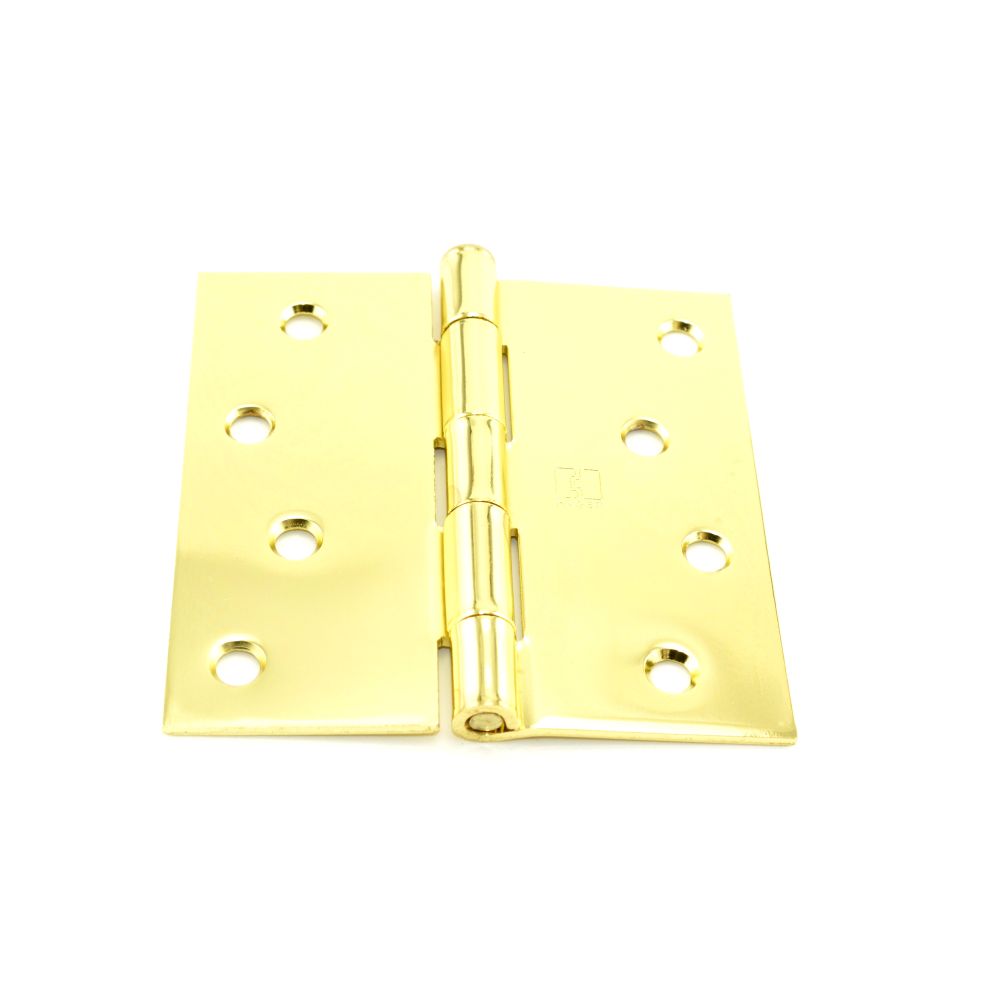 Hager 174143EA 4" x 4" Steel Square Corner Full Mortise Plain Bearing Residential Hinge Bright Brass Finish