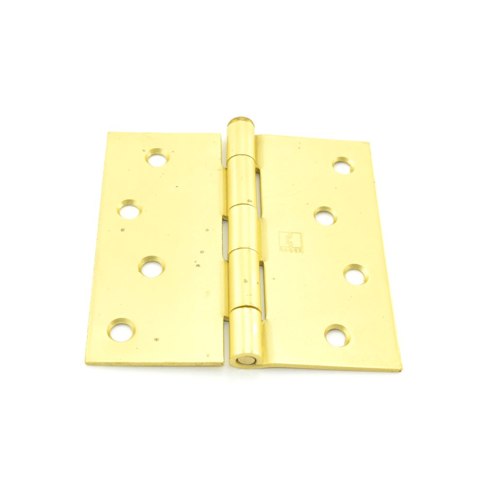 Hager 174144EA 4" x 4" Steel Square Corner Full Mortise Plain Bearing Residential Hinge Satin Brass Finish