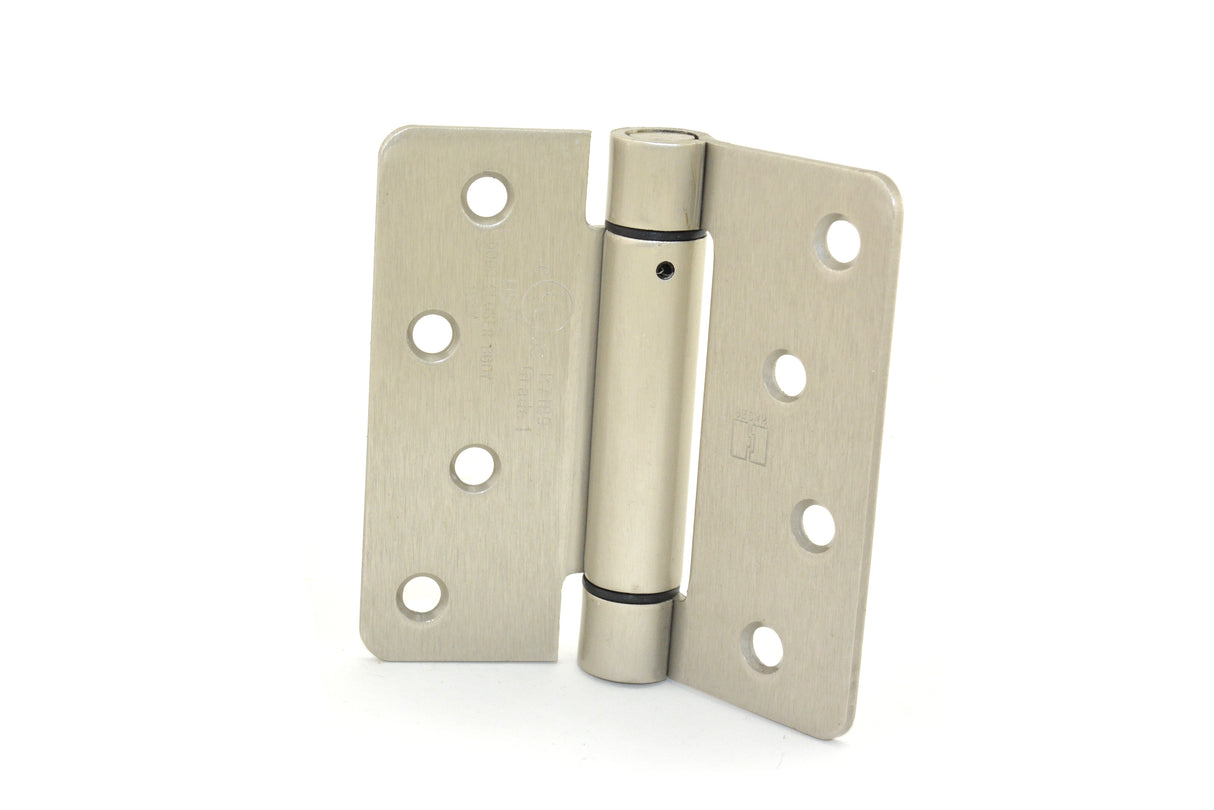 Hager 1751415EA 4" x 4" 1/4" Radius Corner Steel Full Mortise Residential Spring Hinge Satin Nickel Finish