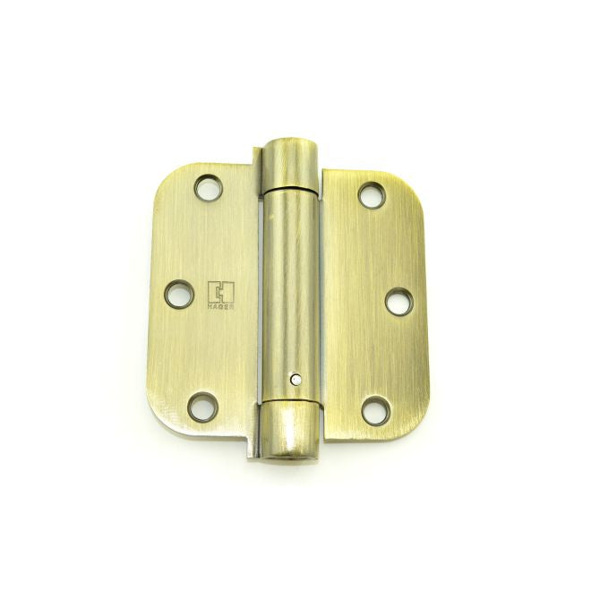 Hager 17523125 3-1/2" x 3-1/2" 5/8" Radius Corner Steel Full Mortise Residential Spring Hinge Antique Brass Finish