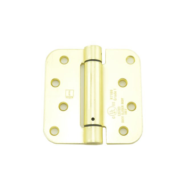 Hager 175244EA 4" x 4" 5/8" Radius Corner Steel Full Mortise Residential Spring Hinge Satin Brass Finish