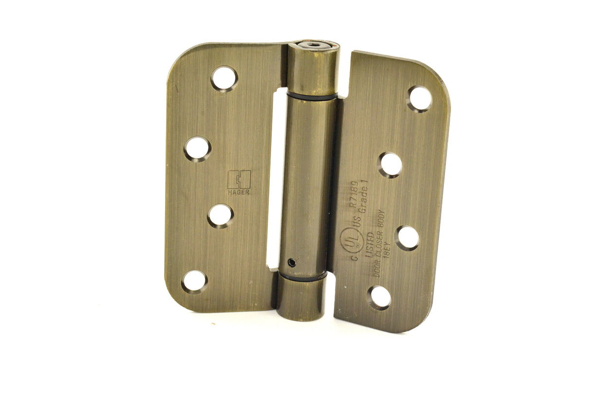 Hager 175245 4" x 4" 5/8" Radius Corner Steel Full Mortise Residential Spring Hinge Antique Brass Finish