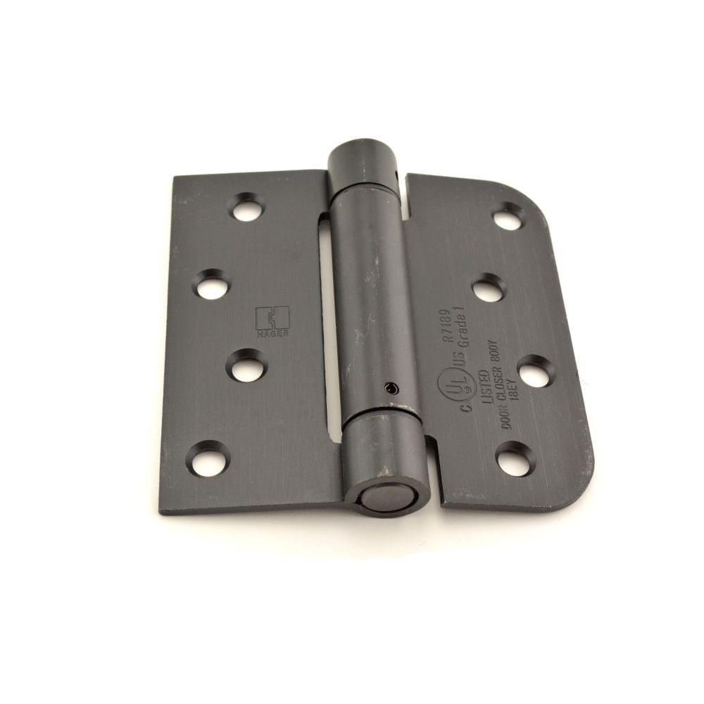 Hager 1754410R 4" x 4" Square by 5/8" Radius Corner Steel Full Mortise Residential Spring Hinge Matte Antique Bronze Finish