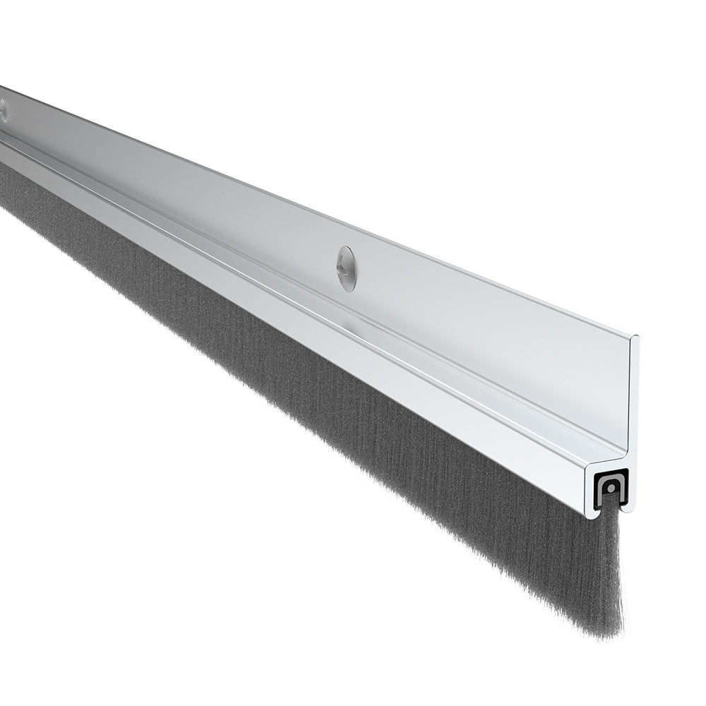 Pemko 18061CNB48 48" (4') 180 Degree Aluminum Retainer Weatherstrip with 5/8" Nylon Brush Clear Aluminum Finish