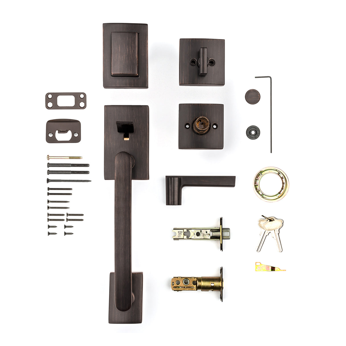 Baldwin Prestige 180SPHXSPLSQR11PS Complete Single Cylinder Spyglass Handleset with Spyglass Lever and Square Rose Trim with RCAL Latch; RCS Strike; and SmartKey Venetian Bronze Finish