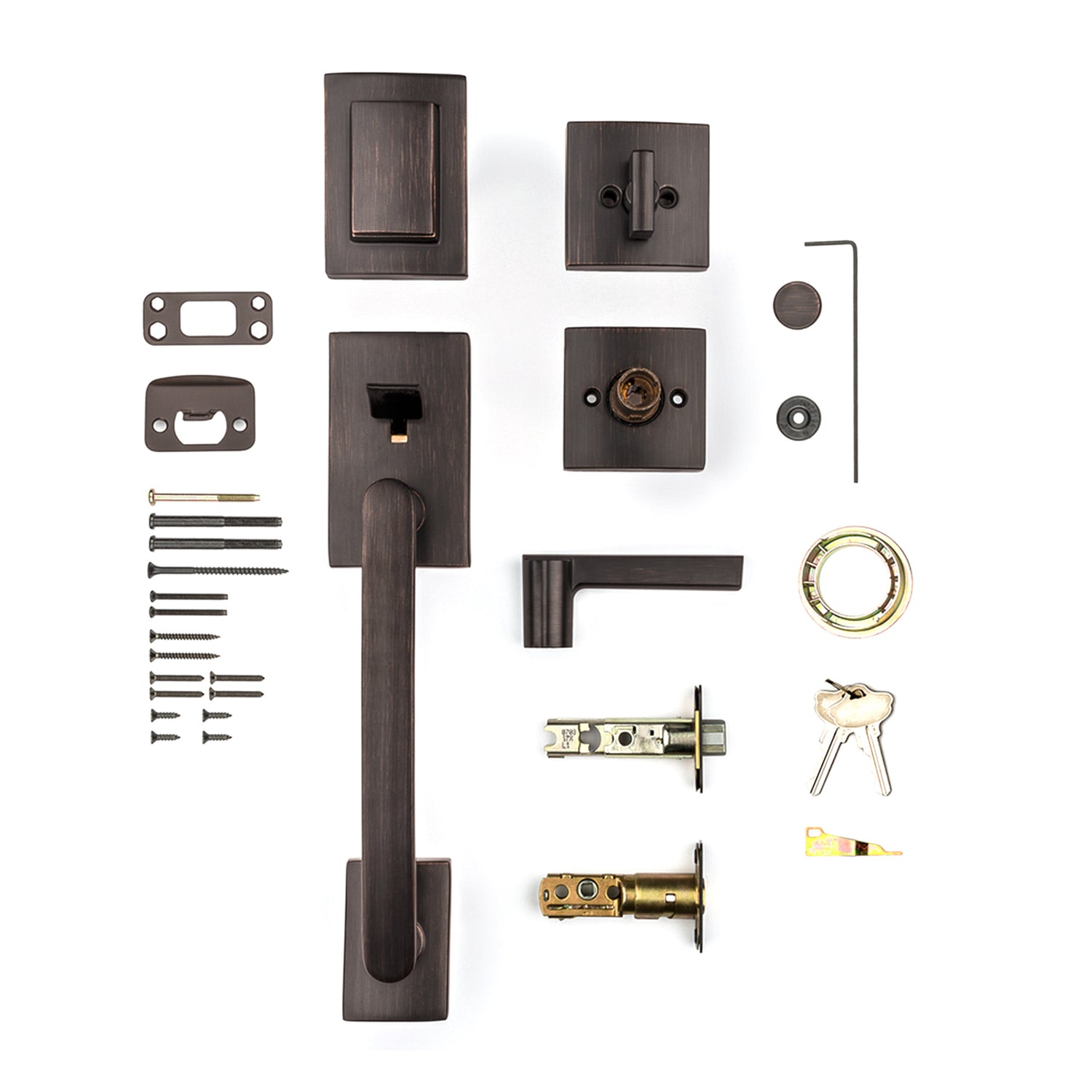Baldwin Prestige 180SPHXSPLSQR11PS Complete Single Cylinder Spyglass Handleset with Spyglass Lever and Square Rose Trim with RCAL Latch; RCS Strike; and SmartKey Venetian Bronze Finish