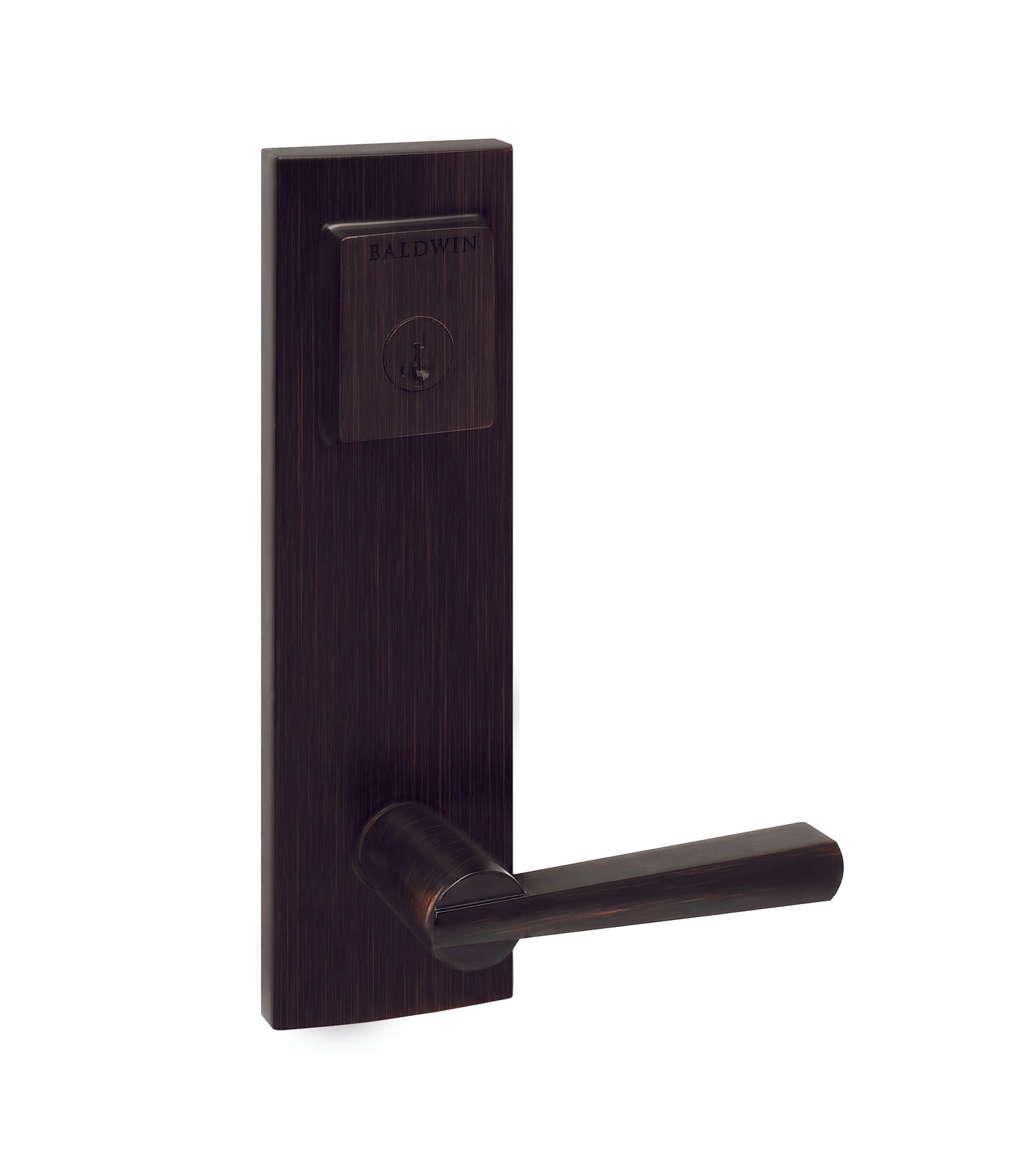 Baldwin Prestige 183SPEXSPLSQR11PS Complete Entrance Set with Single Cylinder Deadbolt with Lever by Lever Spyglass Square Design with RCAL Latch; RCS Strike; and SmartKey Venetian Bronze Finish