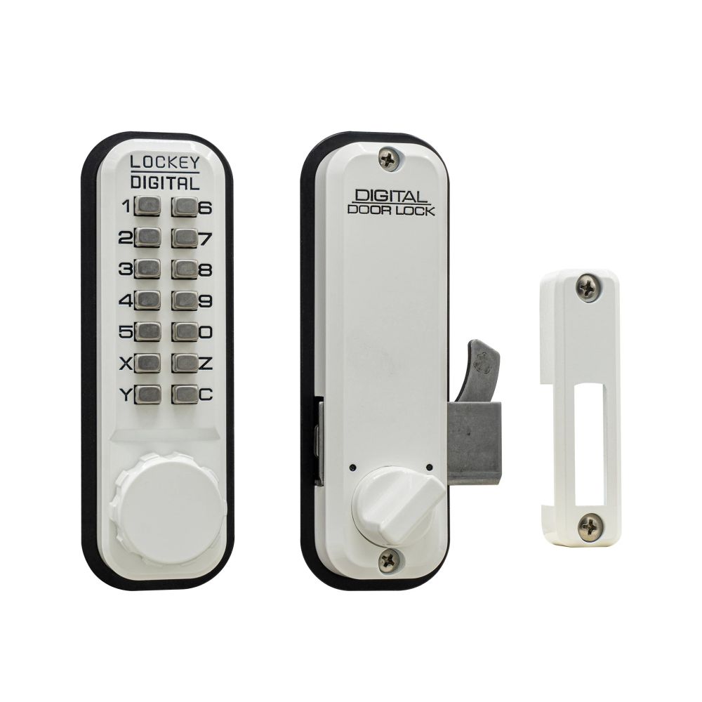 Lockey 2500WH Mechanical Keyless Surface Mount Hook Bolt White Finish