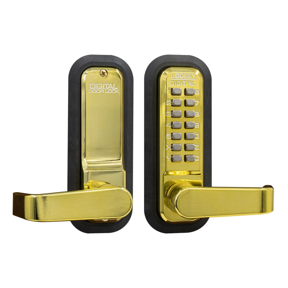 Lockey 2835BB Mechanical Keyless Lever Lock with Passage Function and Single Combination Bright Brass Finish