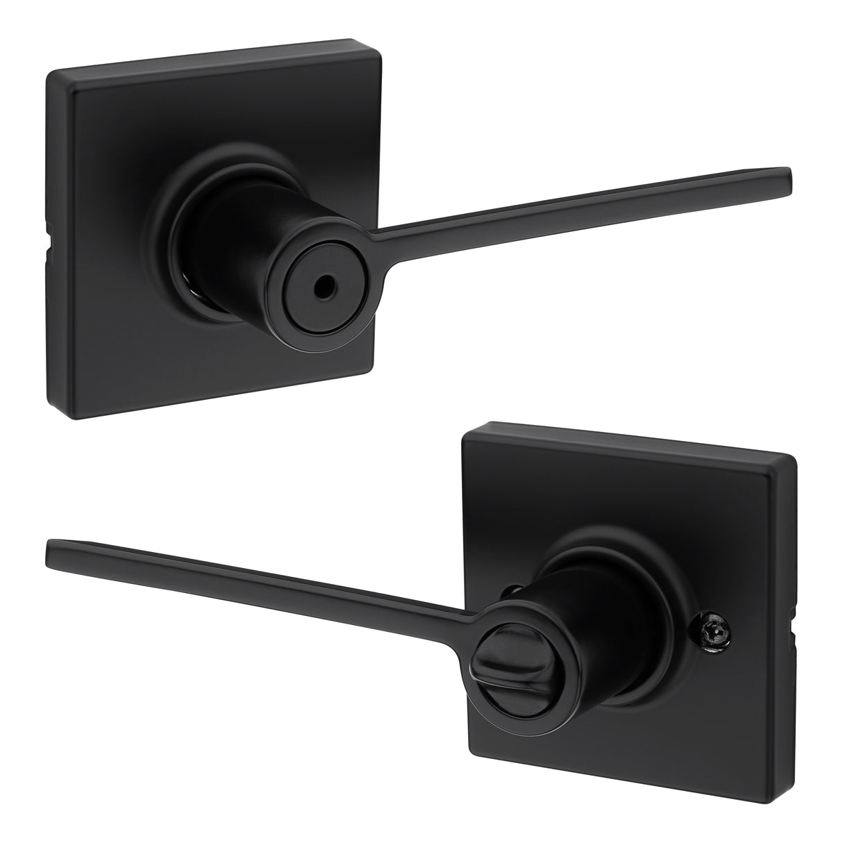 Kwikset 300LRLSQT-514 Ladera Lever with Square Rose Privacy Door Lock with 6AL Latch and RCS Strike Matte Black Finish