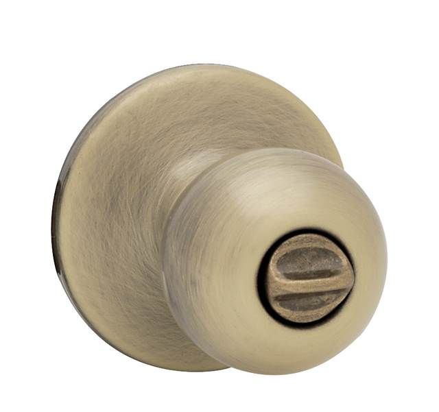 Kwikset 300P-5 Polo Knob Privacy Door Lock with 6AL Latch and RCS Strike Antique Brass Finish