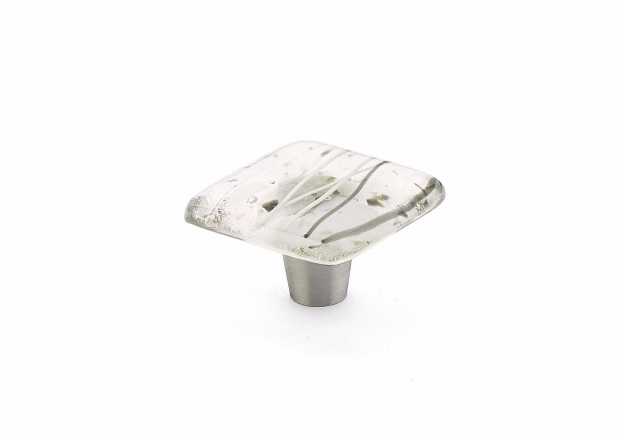 Schaub 34-CWG 1-1/2" Square Glass Ice Cabinet Knob Confetti White Grey Finish