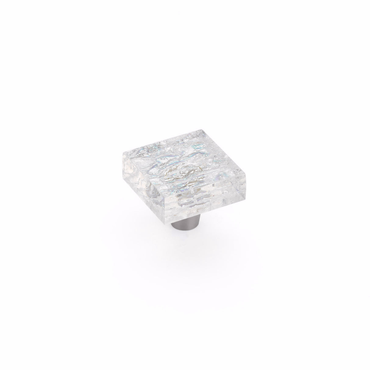 Schaub 34-PCL 1-1/2" Square Glass Ice Cabinet Knob Pearl Clear Finish