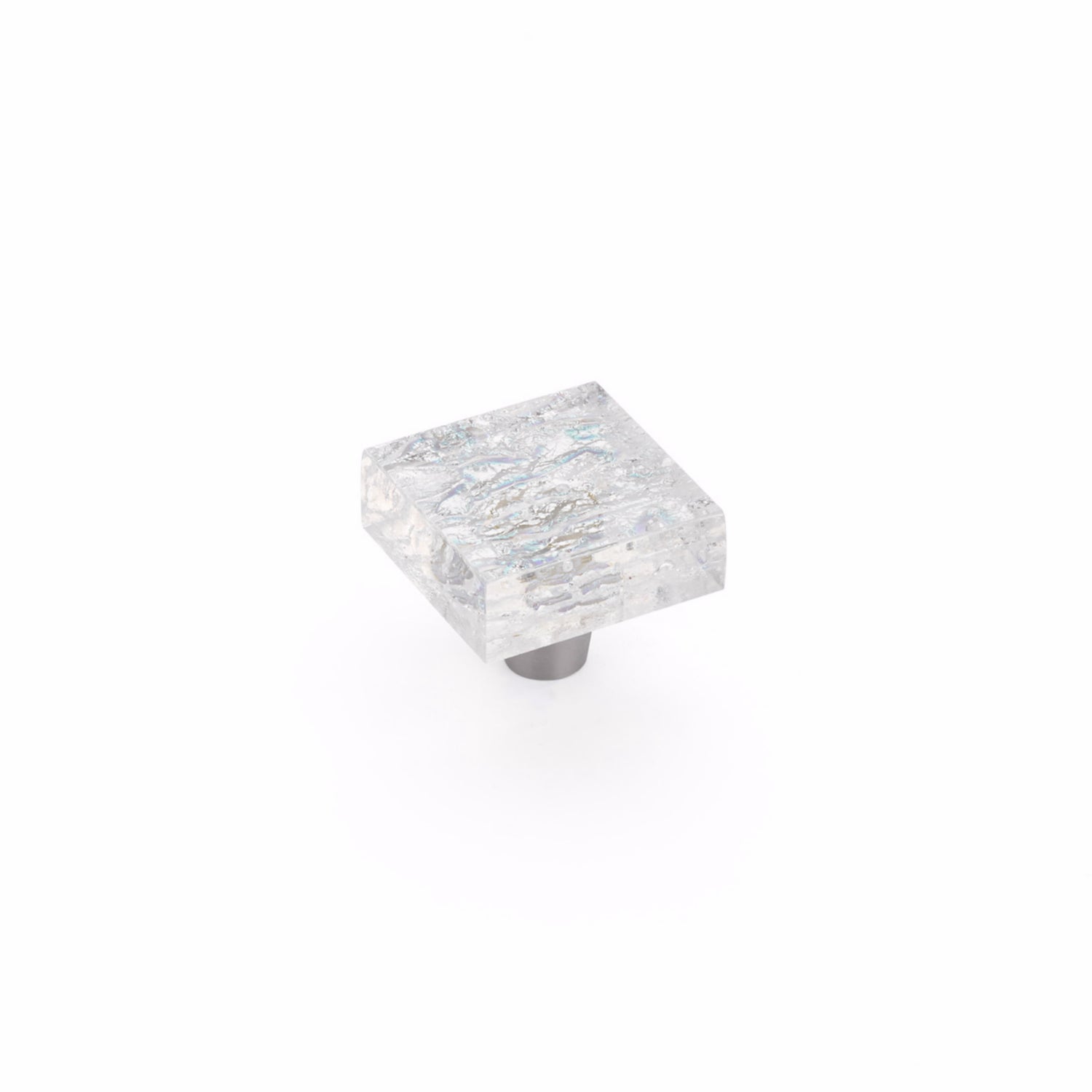 Schaub 34-PCL 1-1/2" Square Glass Ice Cabinet Knob Pearl Clear Finish