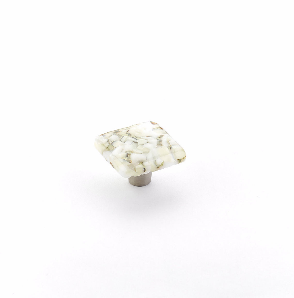 Schaub 34-WLP 1-1/2" Square Glass Ice Cabinet Knob White Lace Pebbles Finish