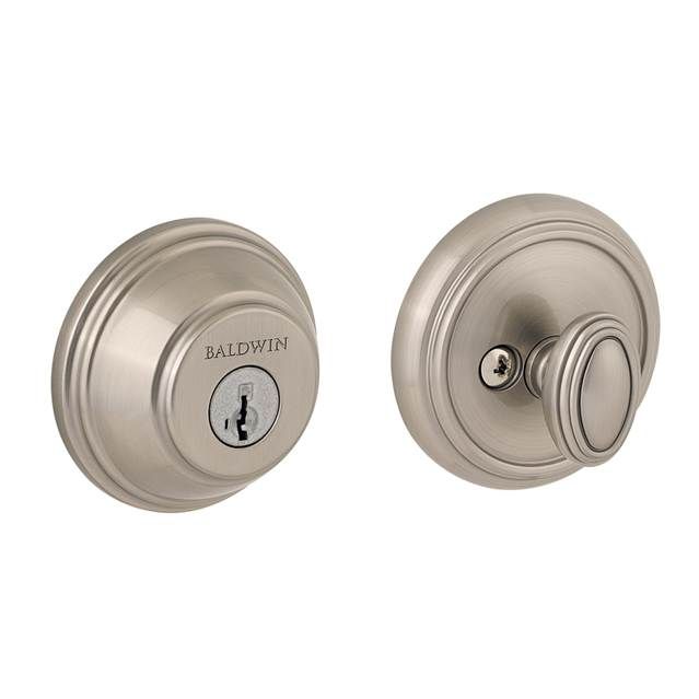 Baldwin Prestige 380RDB15S Round Single Cylinder Deadbolt with RCAL Latch; RCS Strike; and Smart Key Satin Nickel Finish