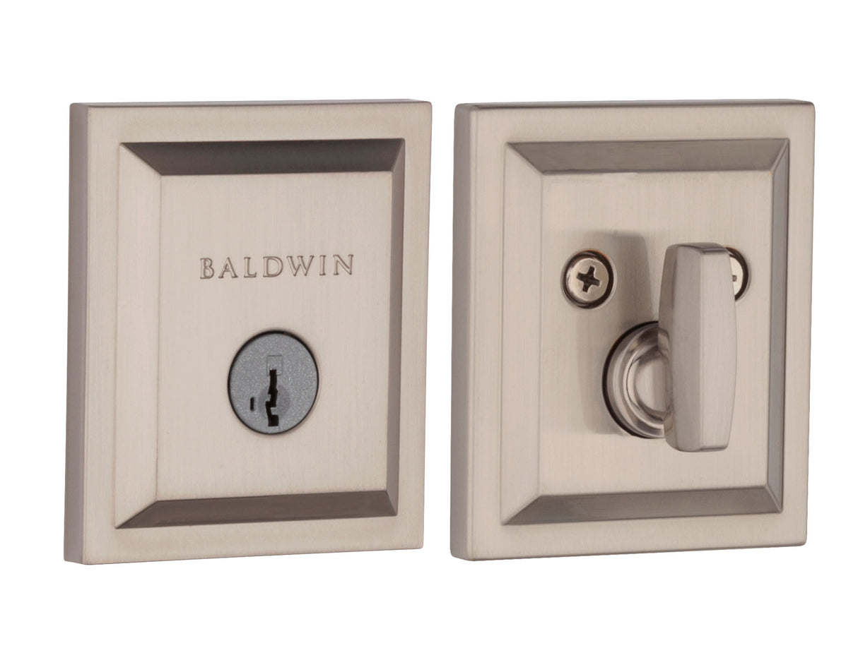 Baldwin Prestige 380SLB15S Torrey Pines Square Single Cylinder Deadbolt Satin Nickel Finish