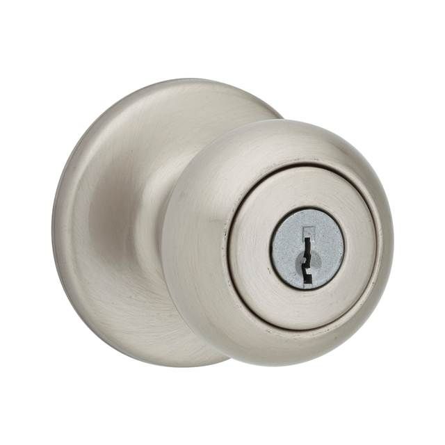 Kwikset 400CV-15 Cove Knob Entry Door Lock with 6AL Latch and RCS Strike Satin Nickel Finish