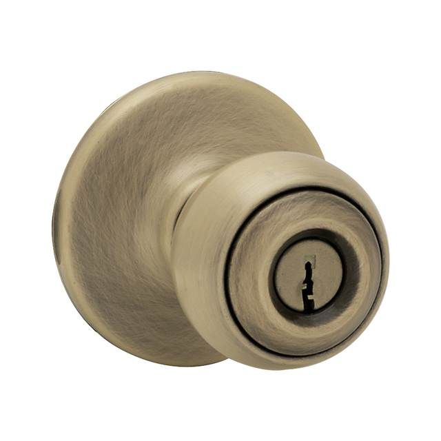 Kwikset 400P-5 Polo Knob Entry Door Lock with 6AL Latch and RCS Strike Antique Brass Finish