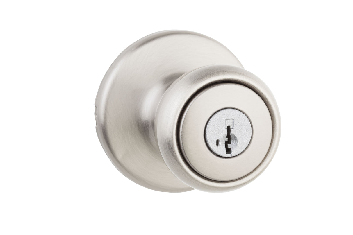 Kwikset 400T-15S Tylo Knob Entry Door Lock SmartKey with 6AL Latch and RCS Strike Satin Nickel Finish